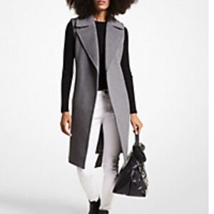 MICHAEL Michael Kors Wool Blend Belted Wrap Vest Heather Gray Size Small